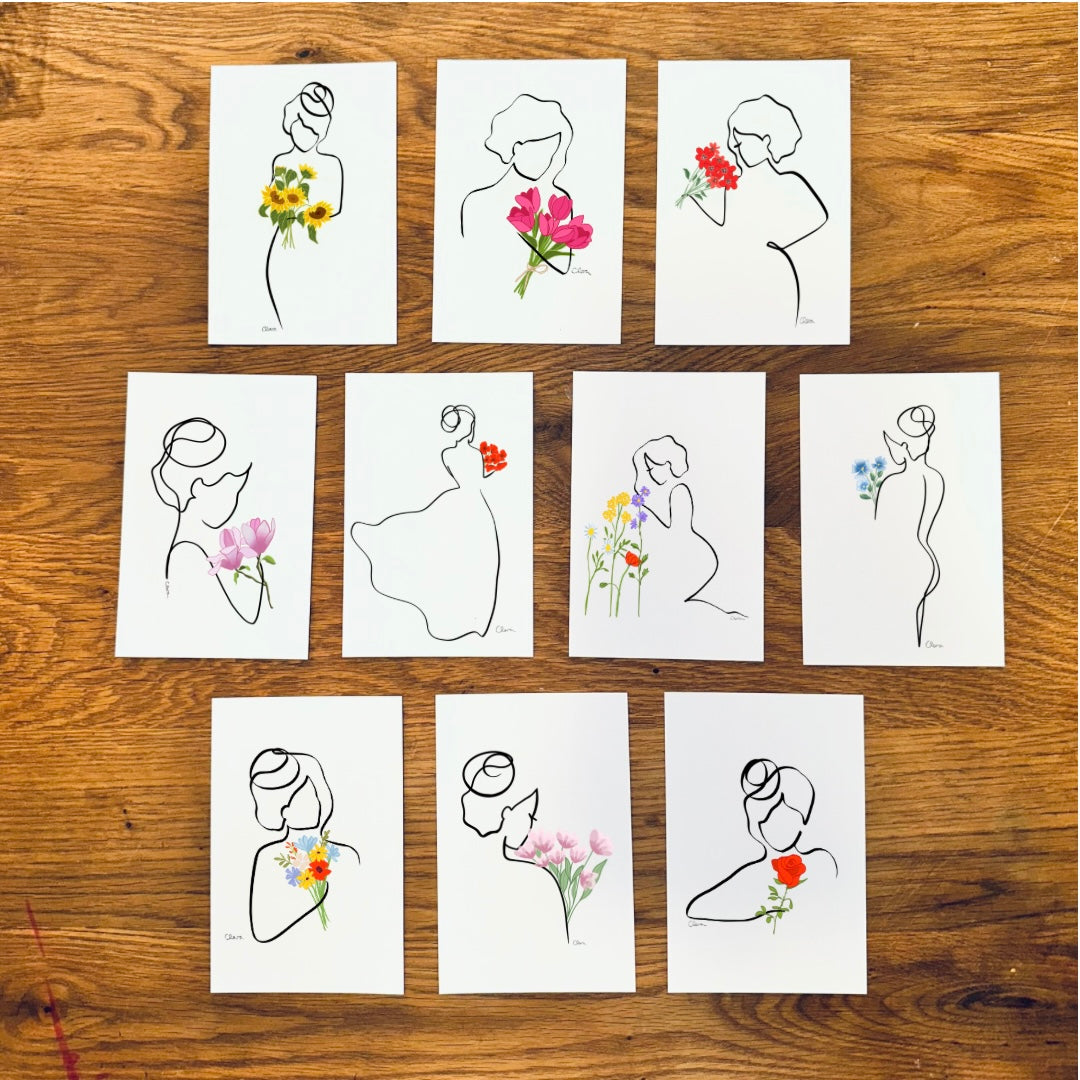 10er Set - Kunstkarten - Frauen in der Blüte