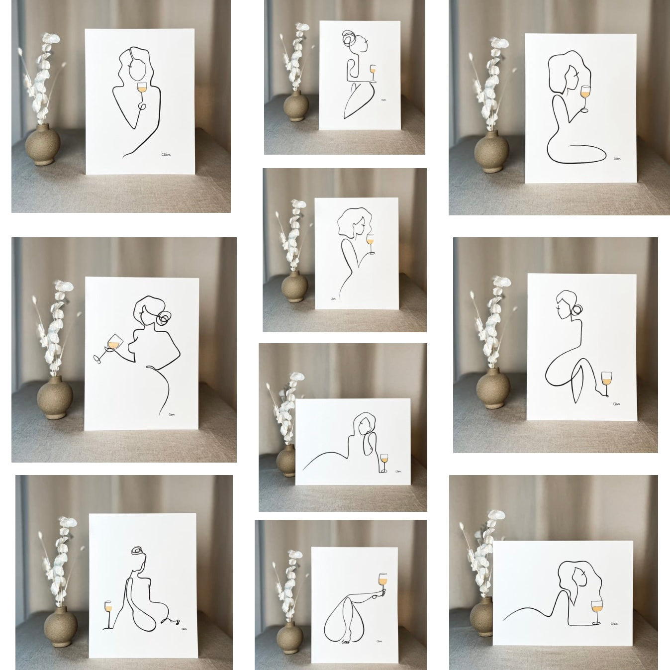 Frauen am Weinen 10er Set Gold-Set-JUDITH CLARA-30x40 cm Papier 300g (zartweiß)-one-line-art