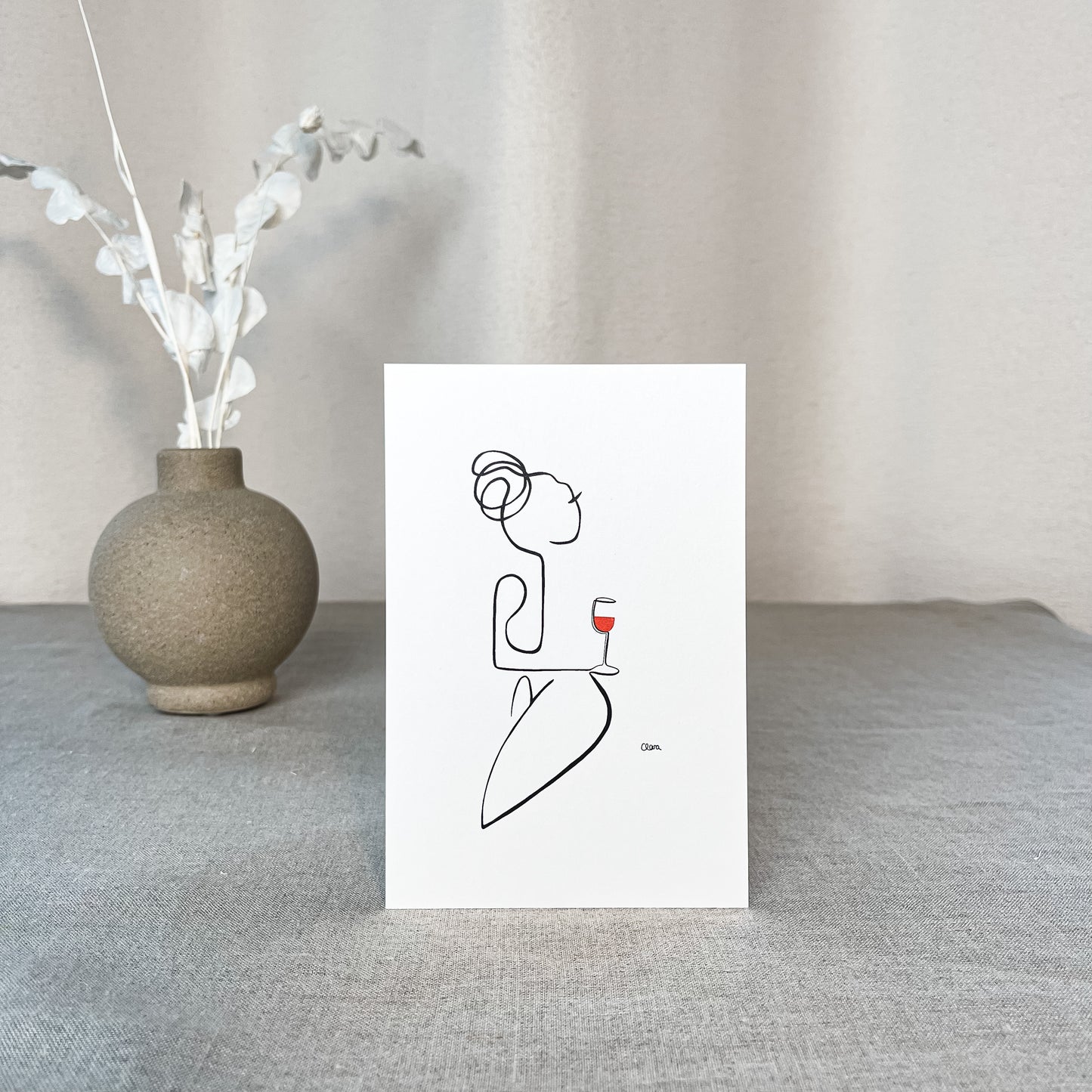 Frauen am Weinen Nr. 5-Kunst-JUDITH CLARA-10x15 cm (zartweiß) Papier 300g-one-line-art