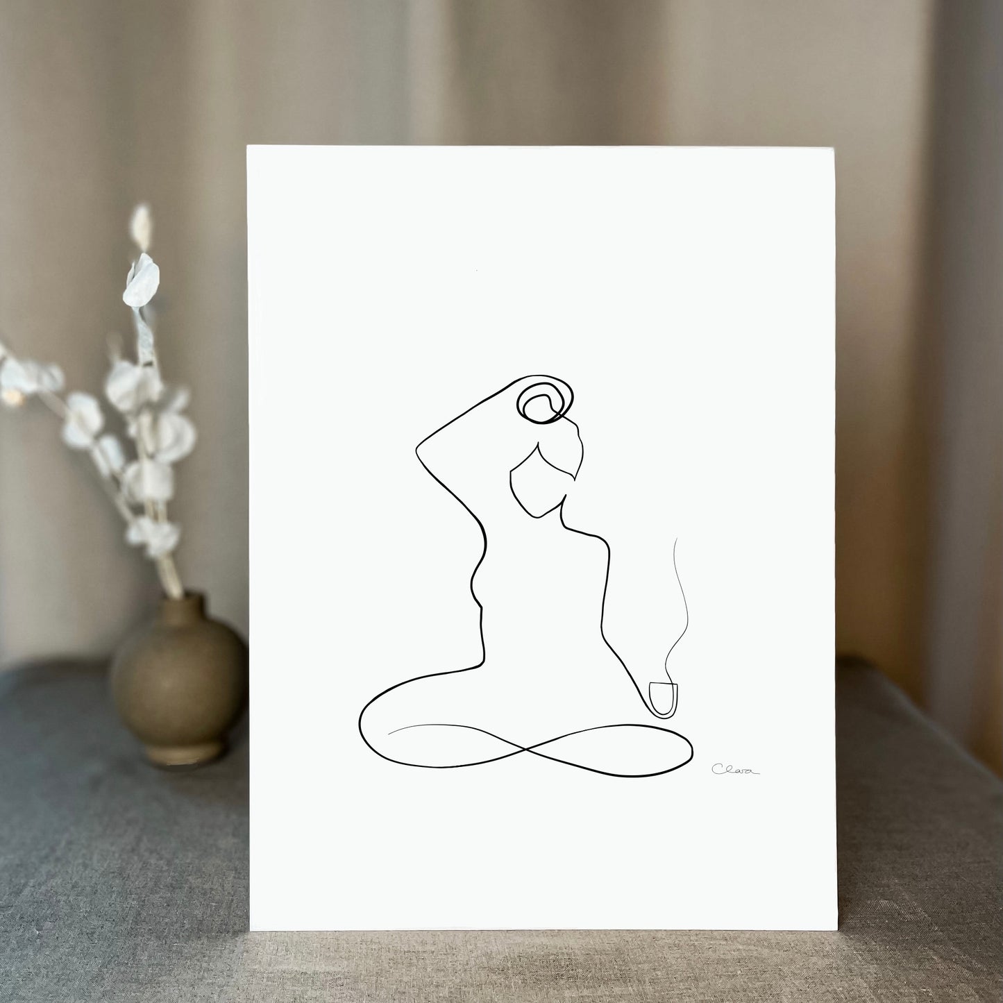 Kaffee oder Tee? Nr. 3-JUDITH CLARA-30x40 cm (zartweiß) Papier 300g-one-line-art