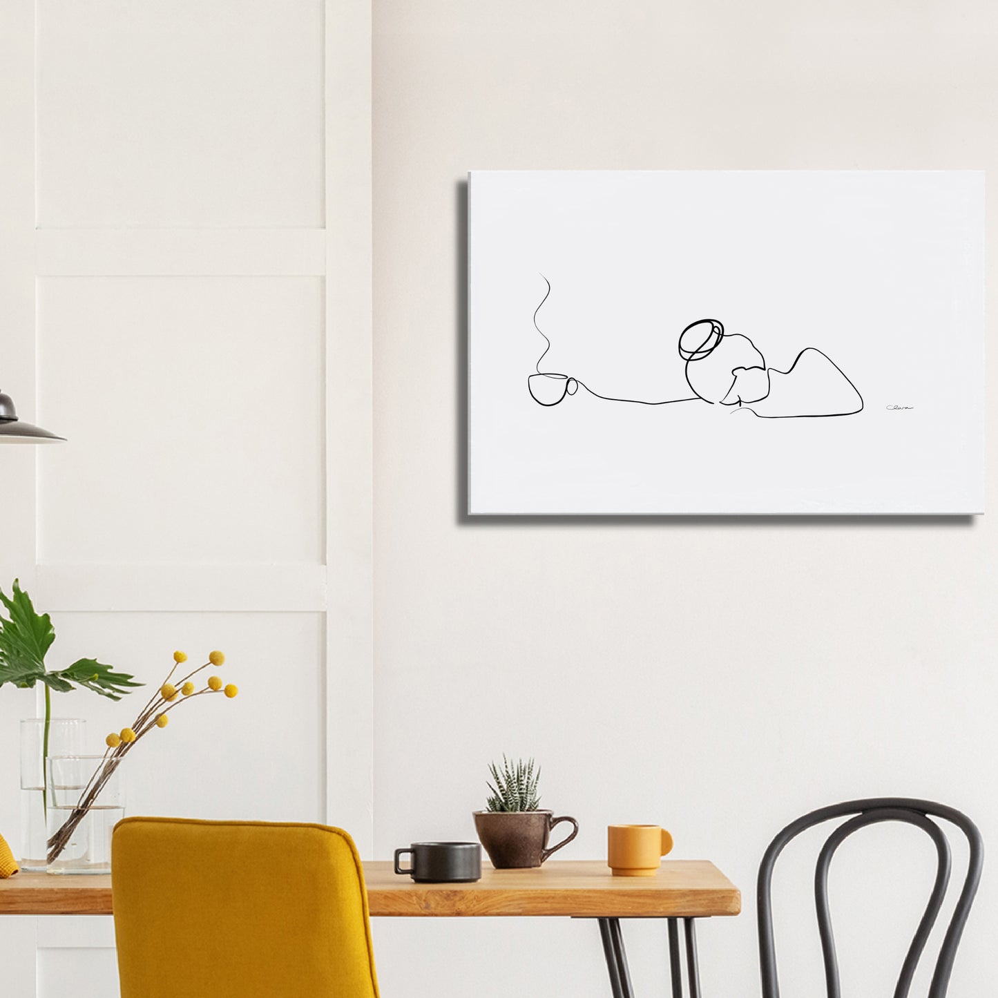 Kaffee oder Tee? Nr. 5-JUDITH CLARA-90x60 cm Leinwand-one-line-art