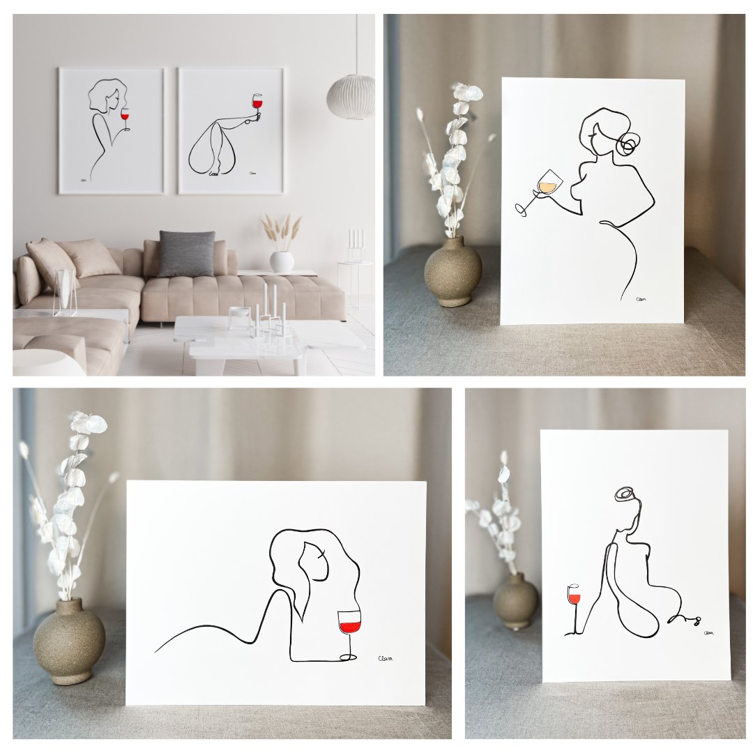 Kunst Kollektion mit Frauen und Wein