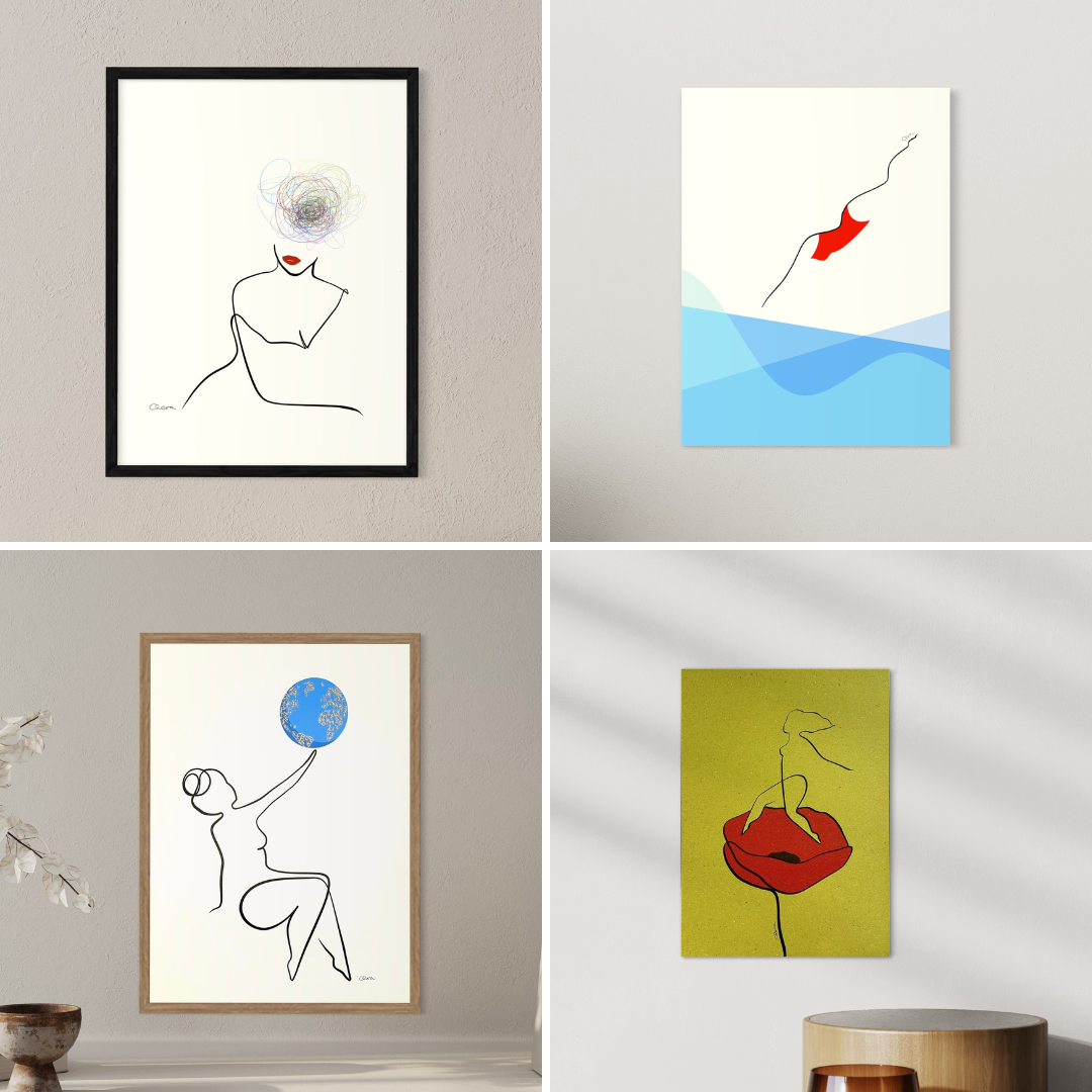 Die Kunstwerke Redhead, Perlenohrring, Purple Rain und Afrodite sind in der Limited Edition als Kunstdrucke erschienen. Handsigniert, limitiert auf 100 Stück und in der Größe 30x40cm