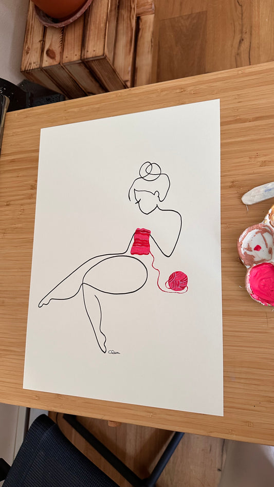 Strickende Frau
