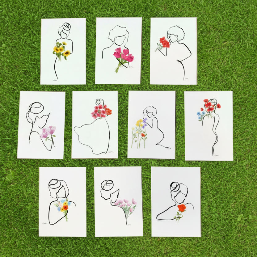 10er Set - Kunstkarten - Frauen in der Blüte