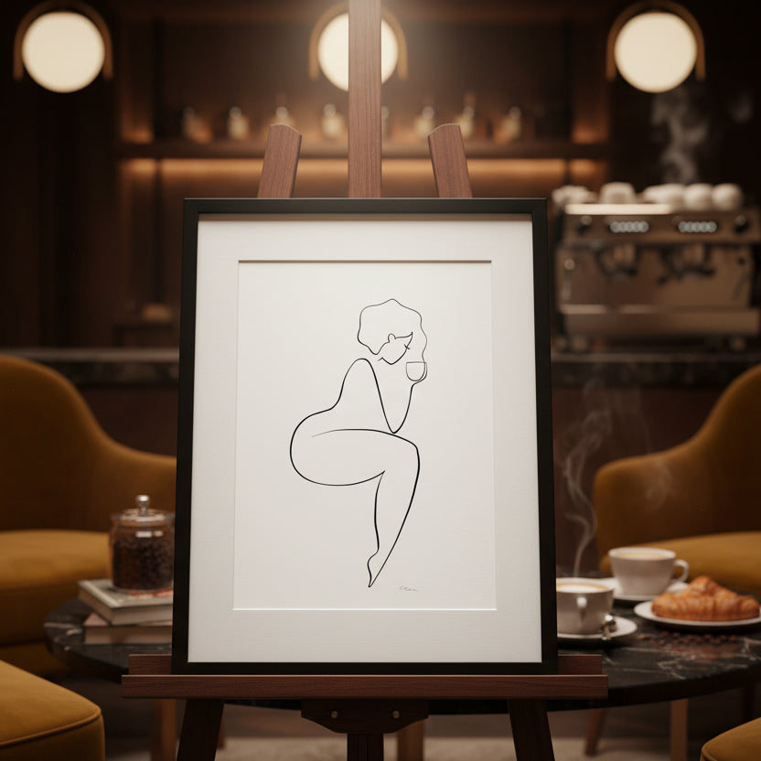 Kaffee oder Tee? Nr. 8-JUDITH CLARA-30x40 cm (zartweiß) Papier 300g-one-line-art