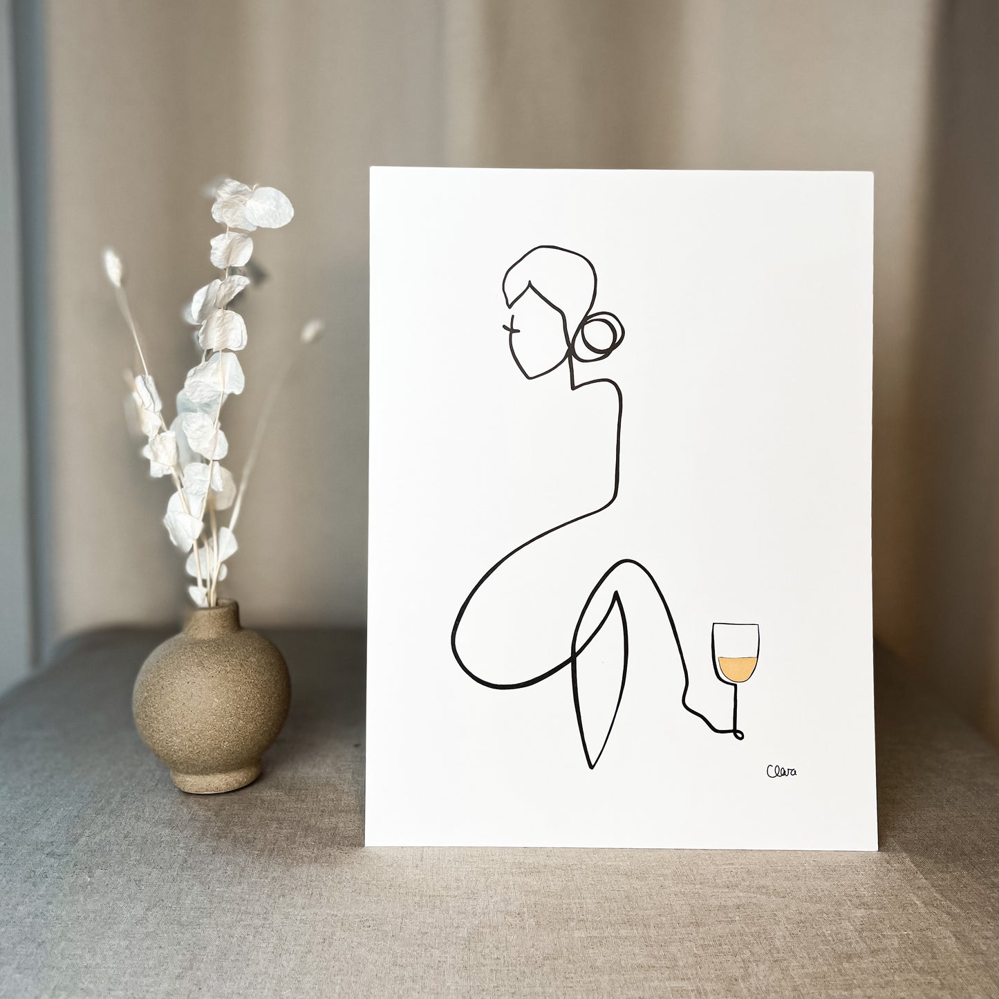 Frauen am Weinen Nr. 3-Kunst-JUDITH CLARA-30x40 cm (zartweiß) Papier 300g-one-line-art