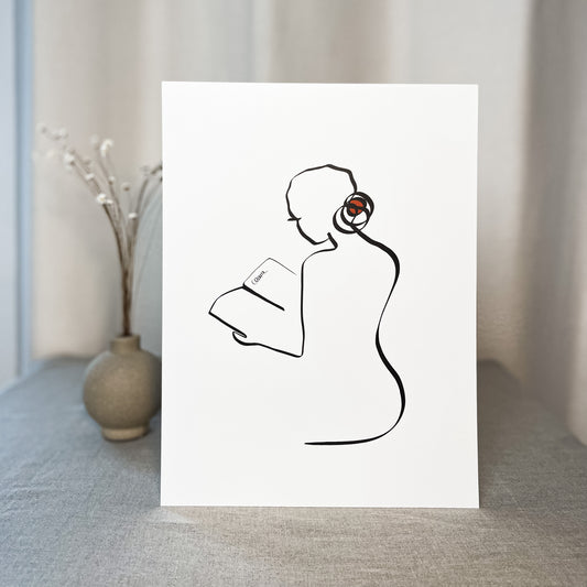 Frauen und Bücher Nr. 4-Kunstdruck-JUDITH CLARA-30x40 cm (zartweiß) Papier 300g-one-line-art