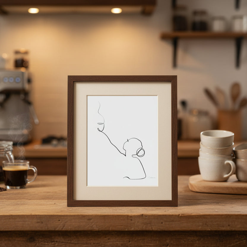 Kaffee oder Tee? Nr. 4-JUDITH CLARA-30x40 cm (zartweiß) Papier 300g-one-line-art