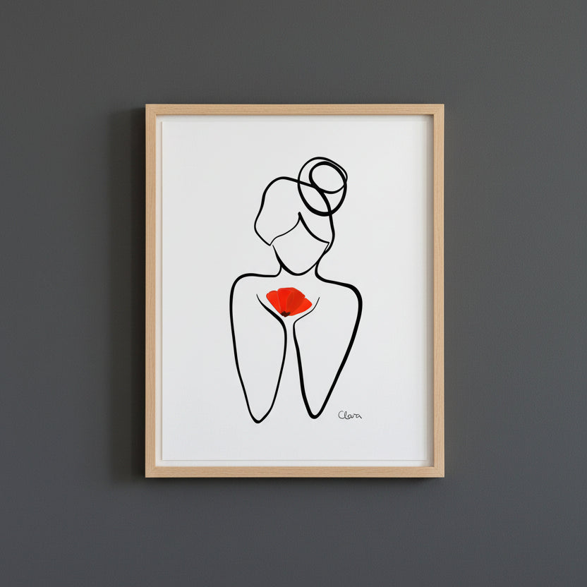 One line art poppy woman by judith clara