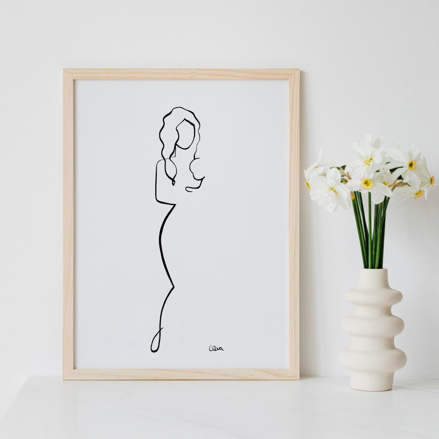 Mutter und Kind Nr. 3-Leinwand-JUDITH CLARA-30x40 cm (zartweiß) Papier 300g-one-line-art
