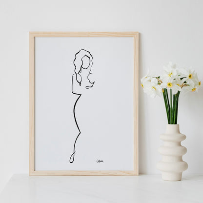Mutter und Kind Nr. 3-Leinwand-JUDITH CLARA-30x40 cm (zartweiß) Papier 300g-one-line-art