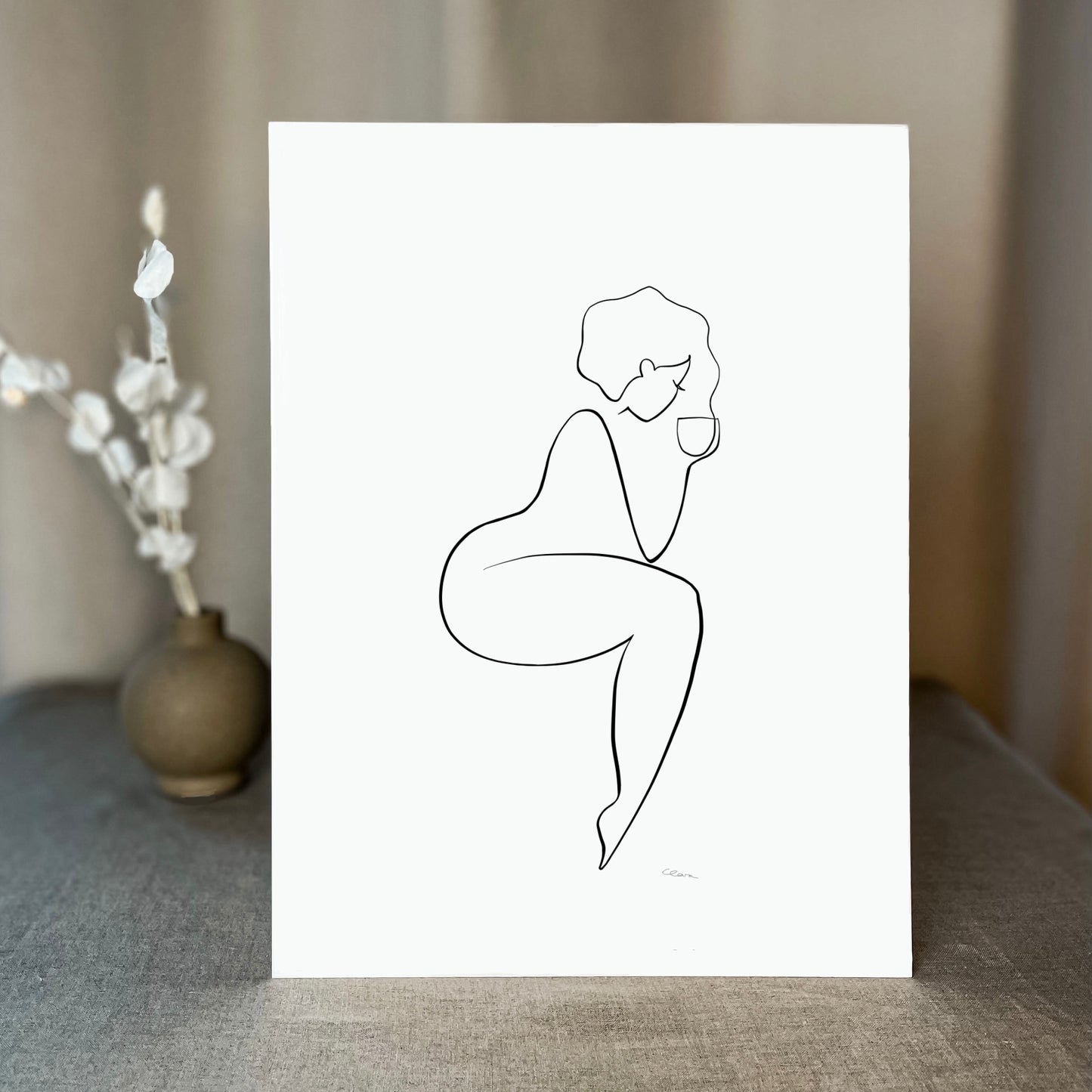 Kaffee oder Tee? Nr. 8-JUDITH CLARA-30x40 cm (zartweiß) Papier 300g-one-line-art