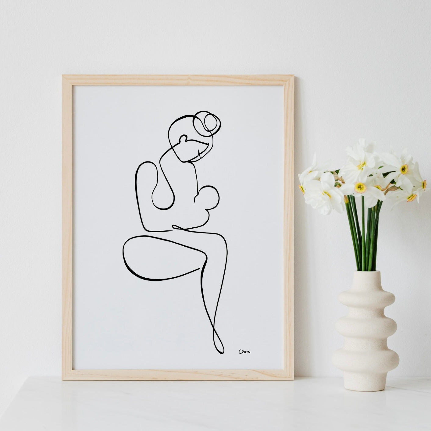 Mutter und Kind Nr. 1-Grußkarte-JUDITH CLARA-30x40 cm (zartweiß) Papier 300g-one-line-art
