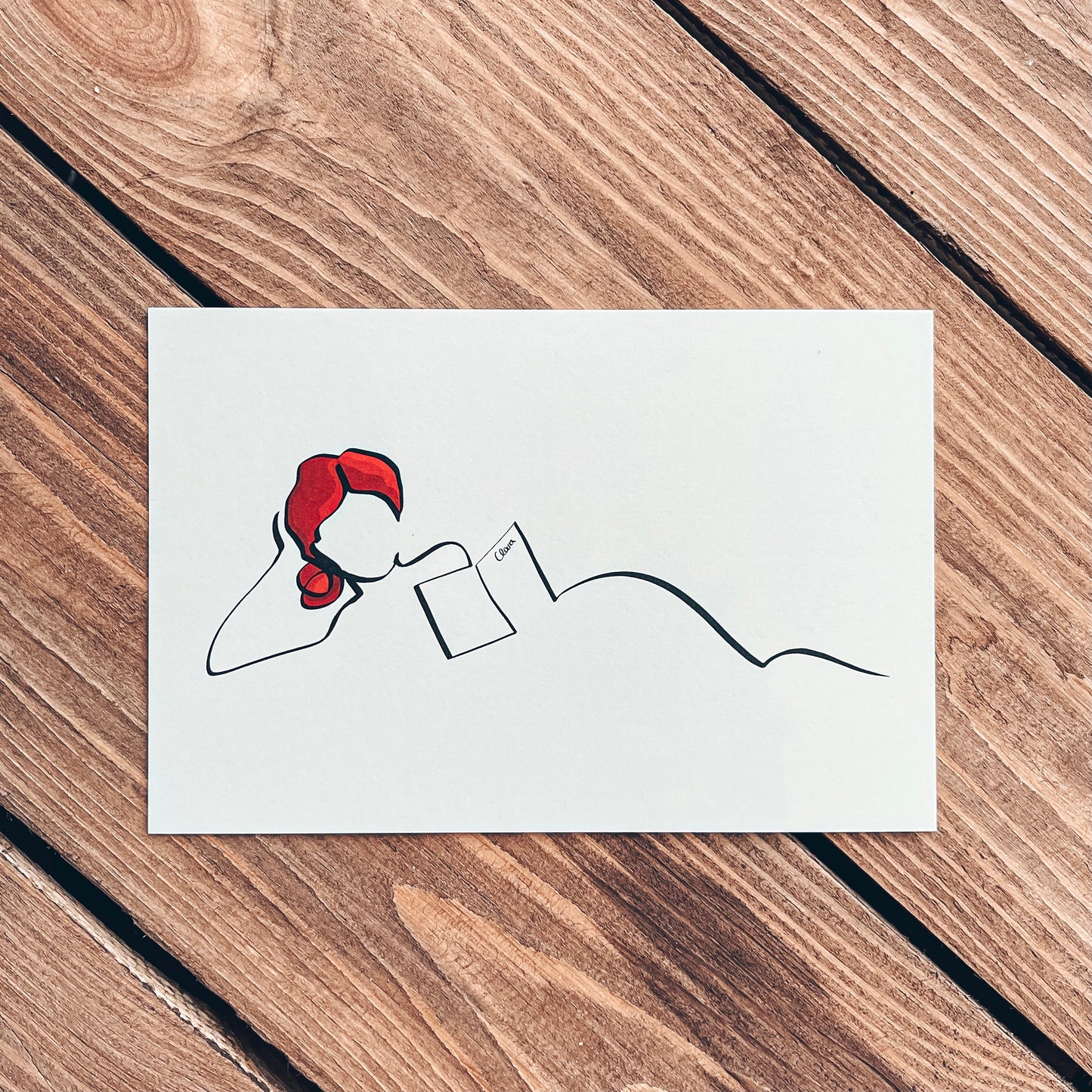 Frauen und Bücher Nr. 7-Kunstdruck-JUDITH CLARA-15x10 cm *Limited* (creme weiß) Papier 300g-one-line-art