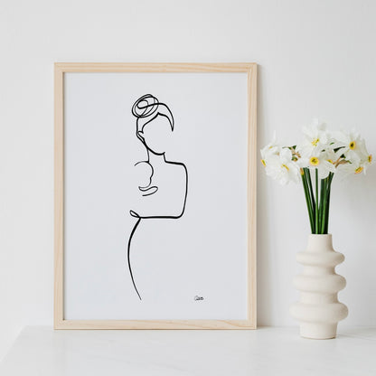 Mutter und Kind Nr. 5-Leinwand-JUDITH CLARA-30x40 cm (zartweiß) Papier 300g-one-line-art