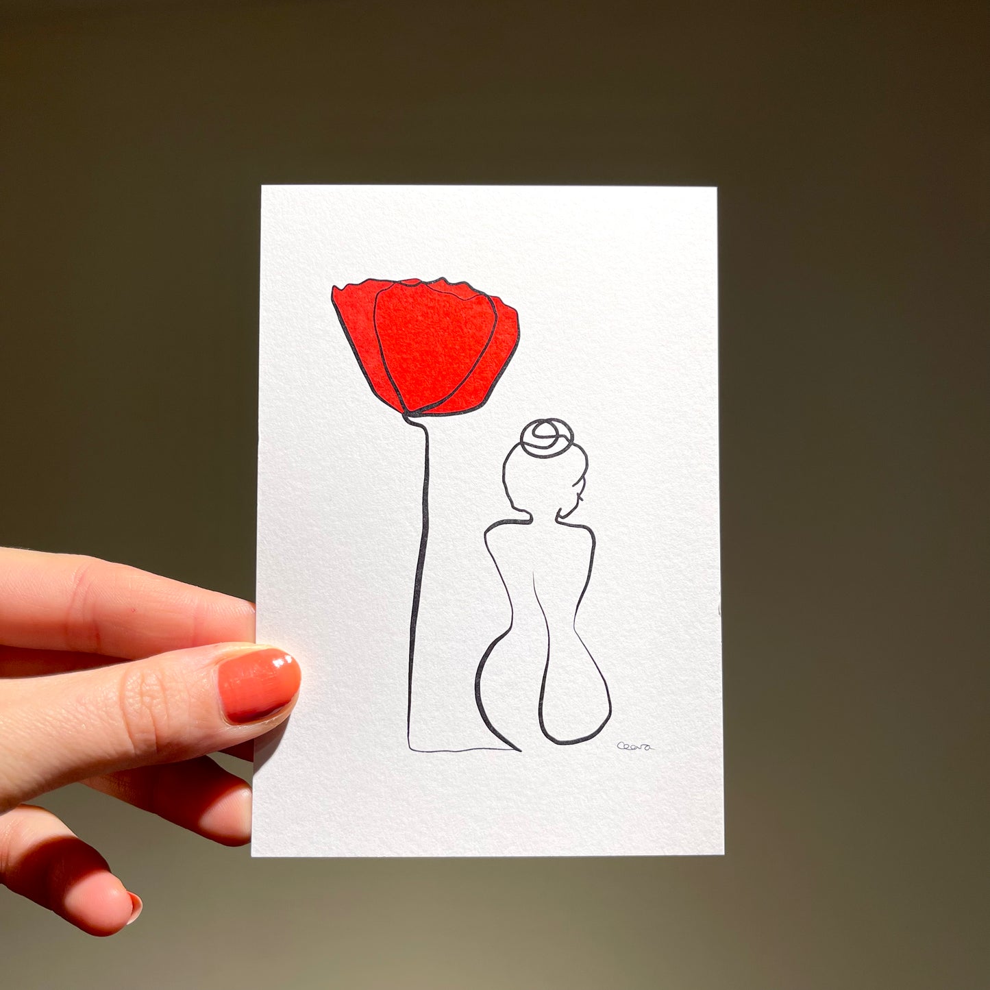Jetzt Neu: Special Nr. 25 'Mohnblume'-JUDITH CLARA-9x13 cm Papier 300g Munken Lynx rough (zartweiß)-one-line-art