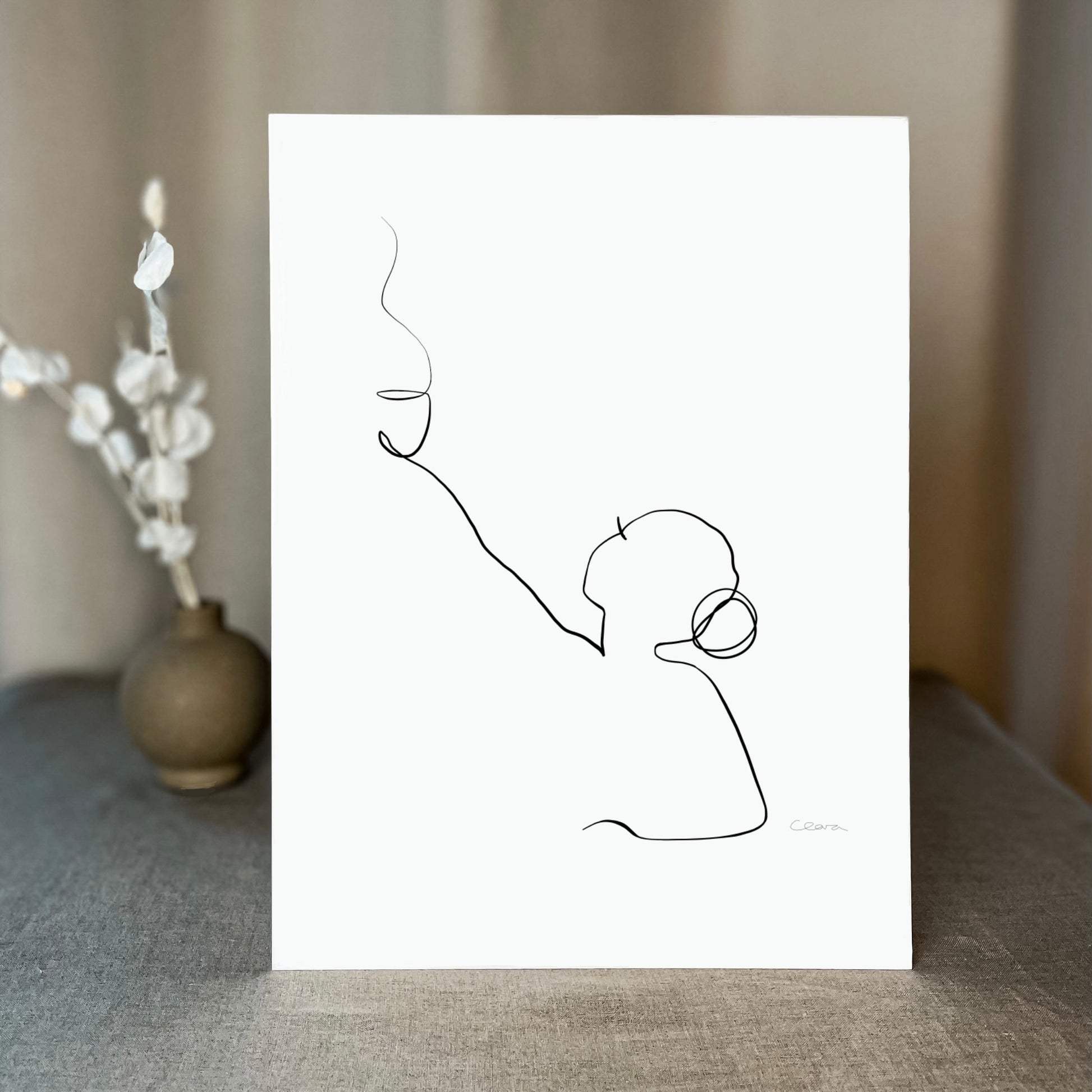 Kaffee oder Tee? Nr. 4-JUDITH CLARA-30x40 cm (zartweiß) Papier 300g-one-line-art