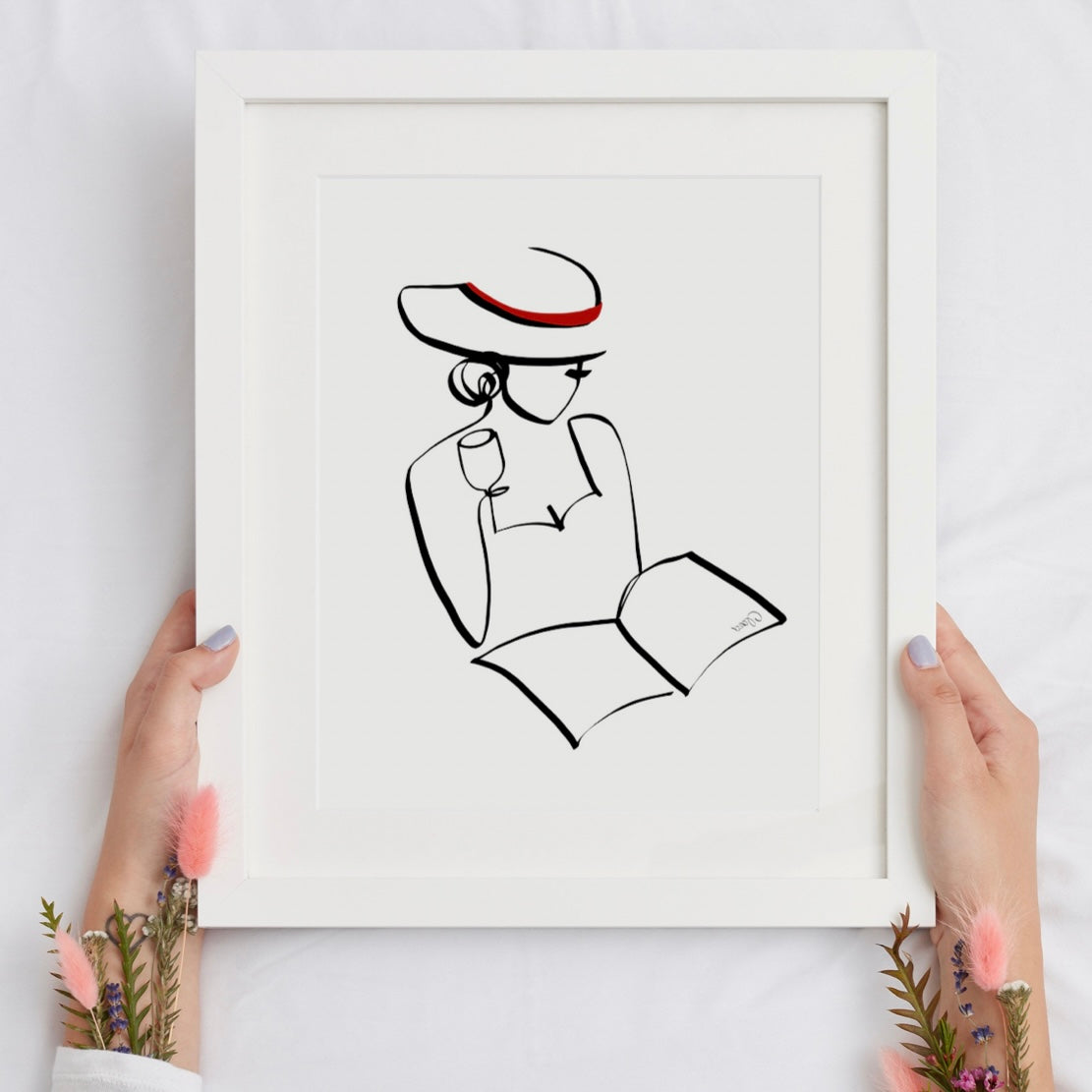Frauen und Bücher Nr. 5-Kunstdruck-JUDITH CLARA-30x40 cm (zartweiß) Papier 300g-one-line-art