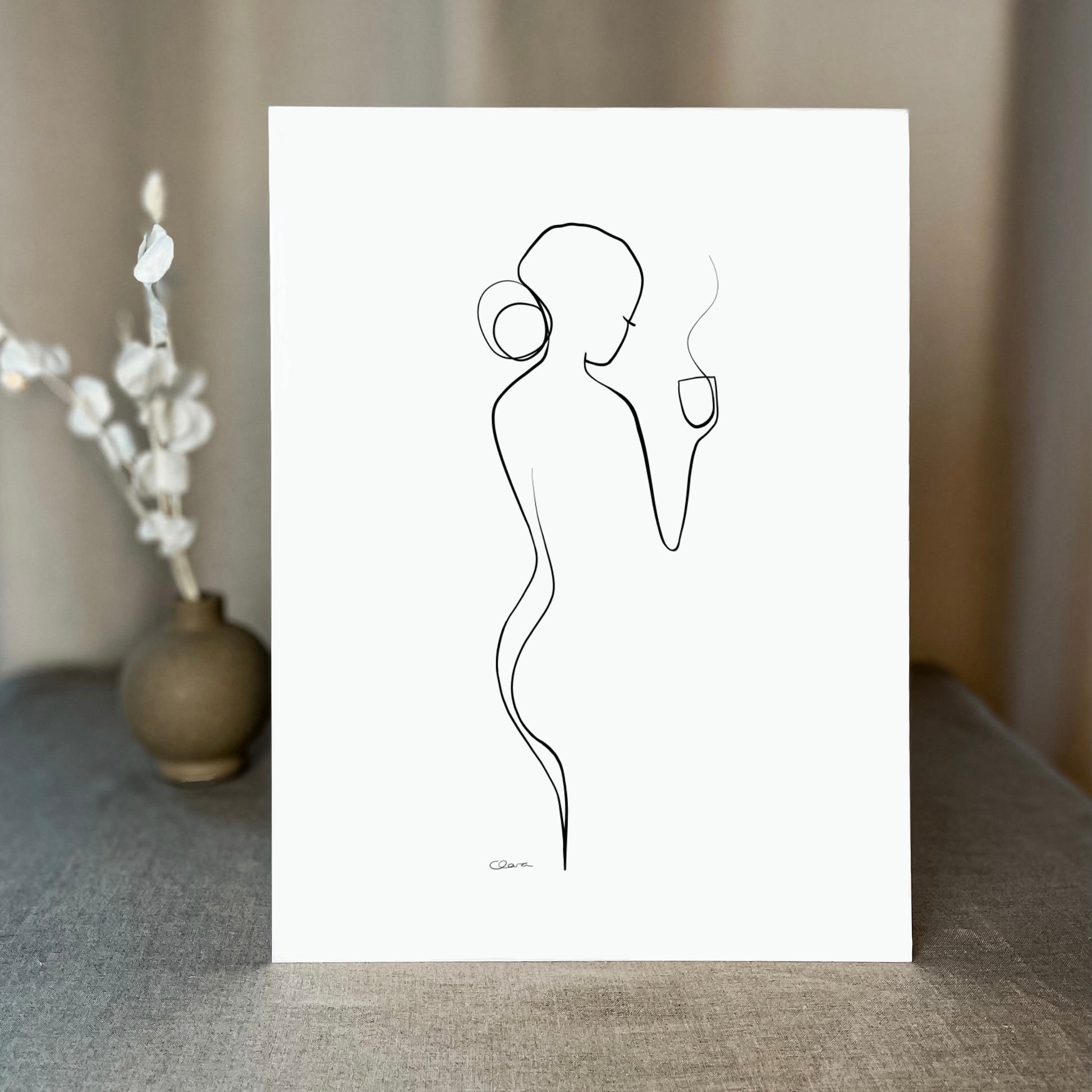 Kaffee oder Tee? Nr. 2-JUDITH CLARA-30x40 cm (zartweiß) Papier 300g-one-line-art