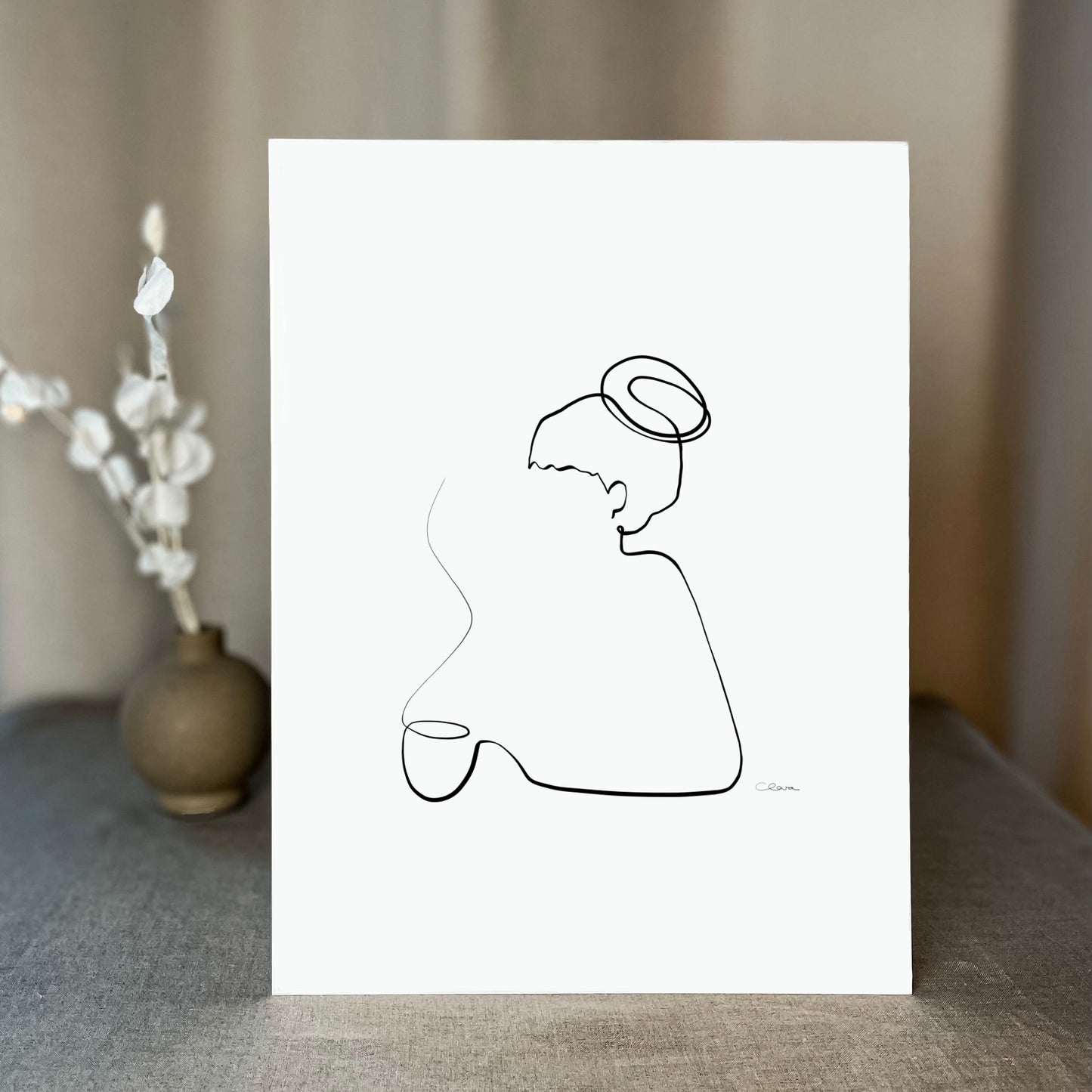 Kaffee oder Tee? Nr. 6-JUDITH CLARA-30x40 cm (zartweiß) Papier 300g-one-line-art