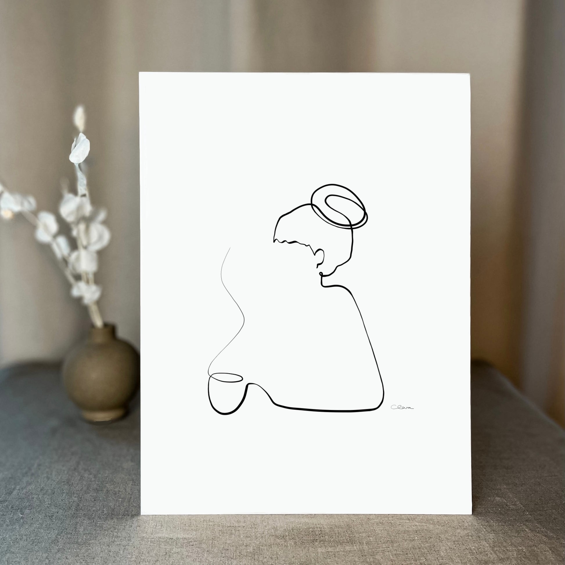 Kaffee oder Tee? Nr. 6-JUDITH CLARA-30x40 cm (zartweiß) Papier 300g-one-line-art
