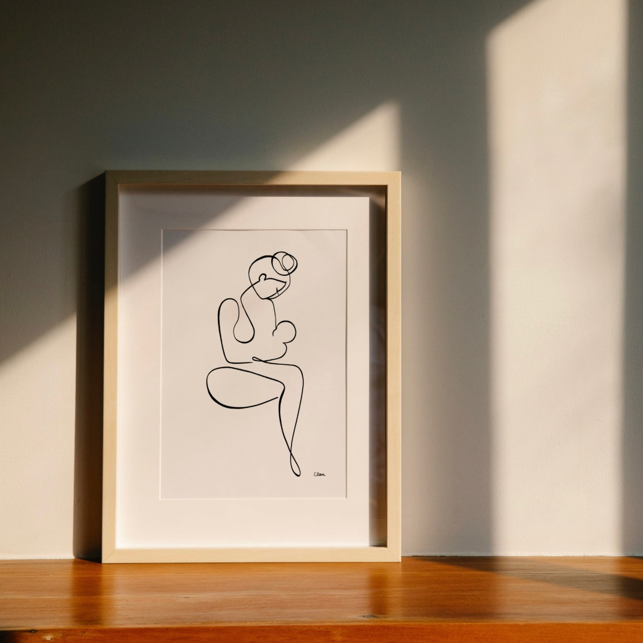 Mutter und Kind Nr. 1-Grußkarte-JUDITH CLARA-30x40 cm (zartweiß) Papier 300g-one-line-art