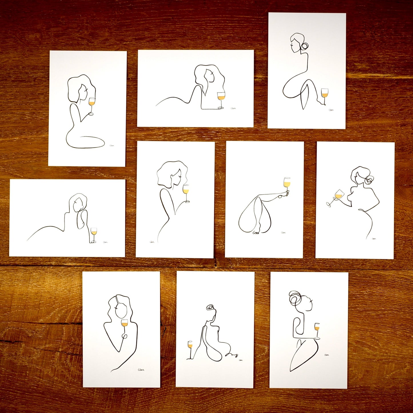 Frauen am Weinen 10er Set Gold-Set-JUDITH CLARA-10x15 cm Papier 300g (zartweiß)-one-line-art