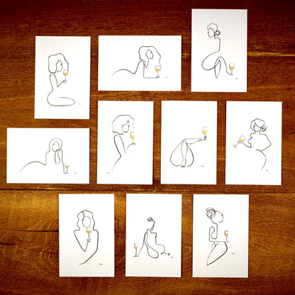 Frauen am Weinen 10er Set Gold-Set-JUDITH CLARA-10x15 cm Papier 300g (zartweiß)-one-line-art