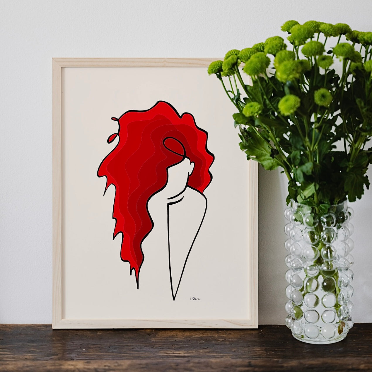 Redhead *Limited Edition* (creme weiß Papier)-Kunstdruck-JUDITH CLARA-2-one-line-art
